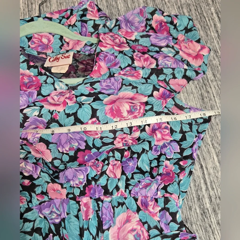 Cathy Sue Vintage Floral Cottagecore Peasant Dress with Ruffled Collar - Size 12 - Picture 4 of 8